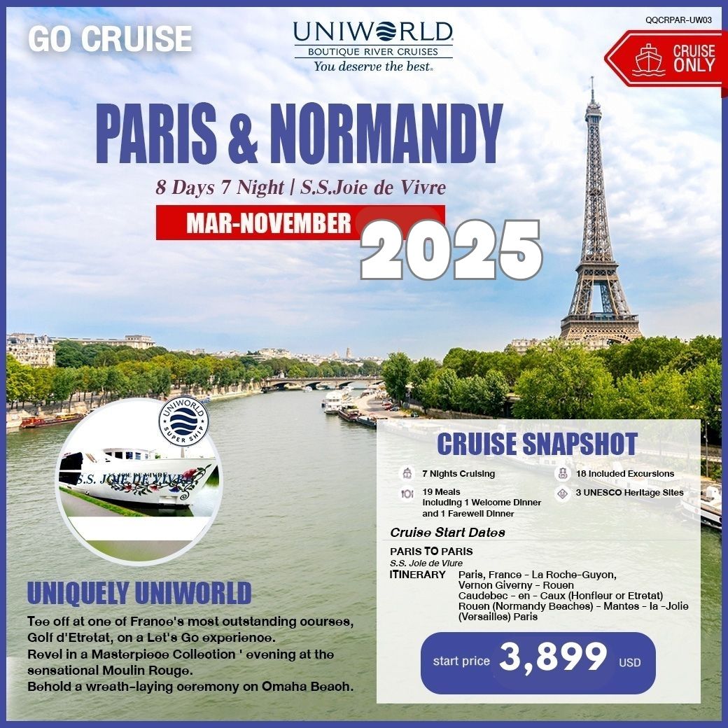 S.SJOIE DE VIVRE PARIS & NORMANDY  8 วัน 7 คืน ( CRUISE ONLY )