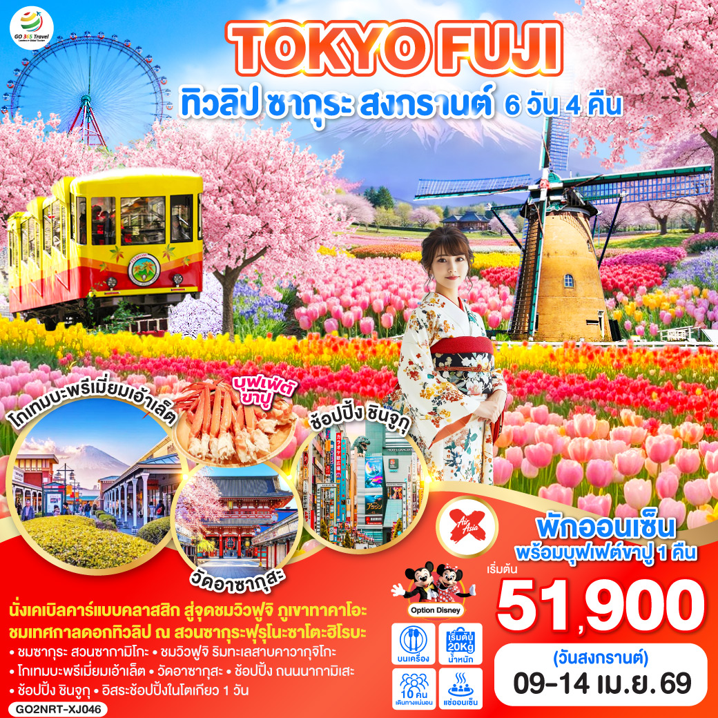 QQGO2NRT-XJ046 TOKYO FUJI ทิวลิป ซากุระ สงกรานต์ 6D 4N โดยสายการบินไทยแอร์เอเชีย เอ็กซ์ [XJ]