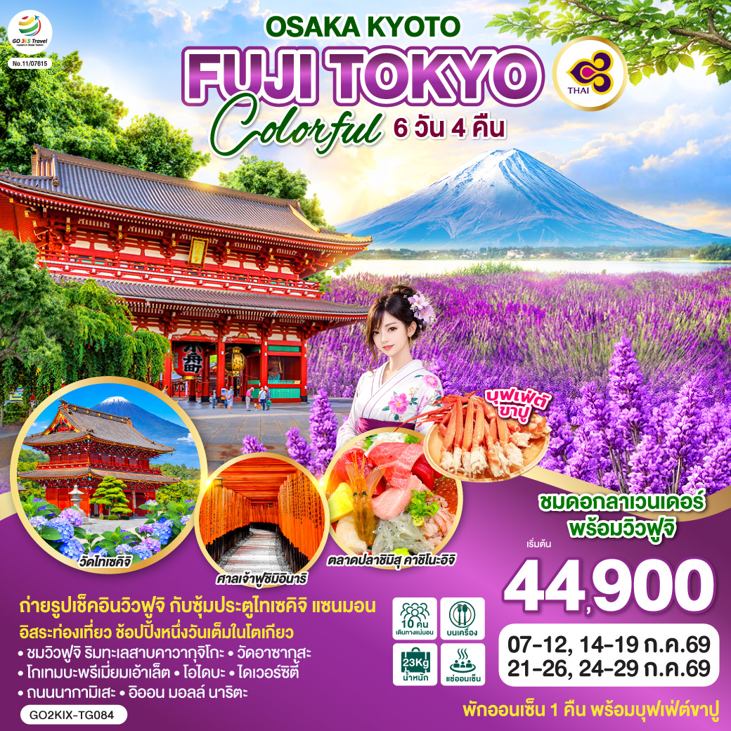 QQGO2KIX-TG084 OSAKA KYOTO FUJI TOKYO COLORFUL 6D 4N โดยสายการบินไทย [TG]