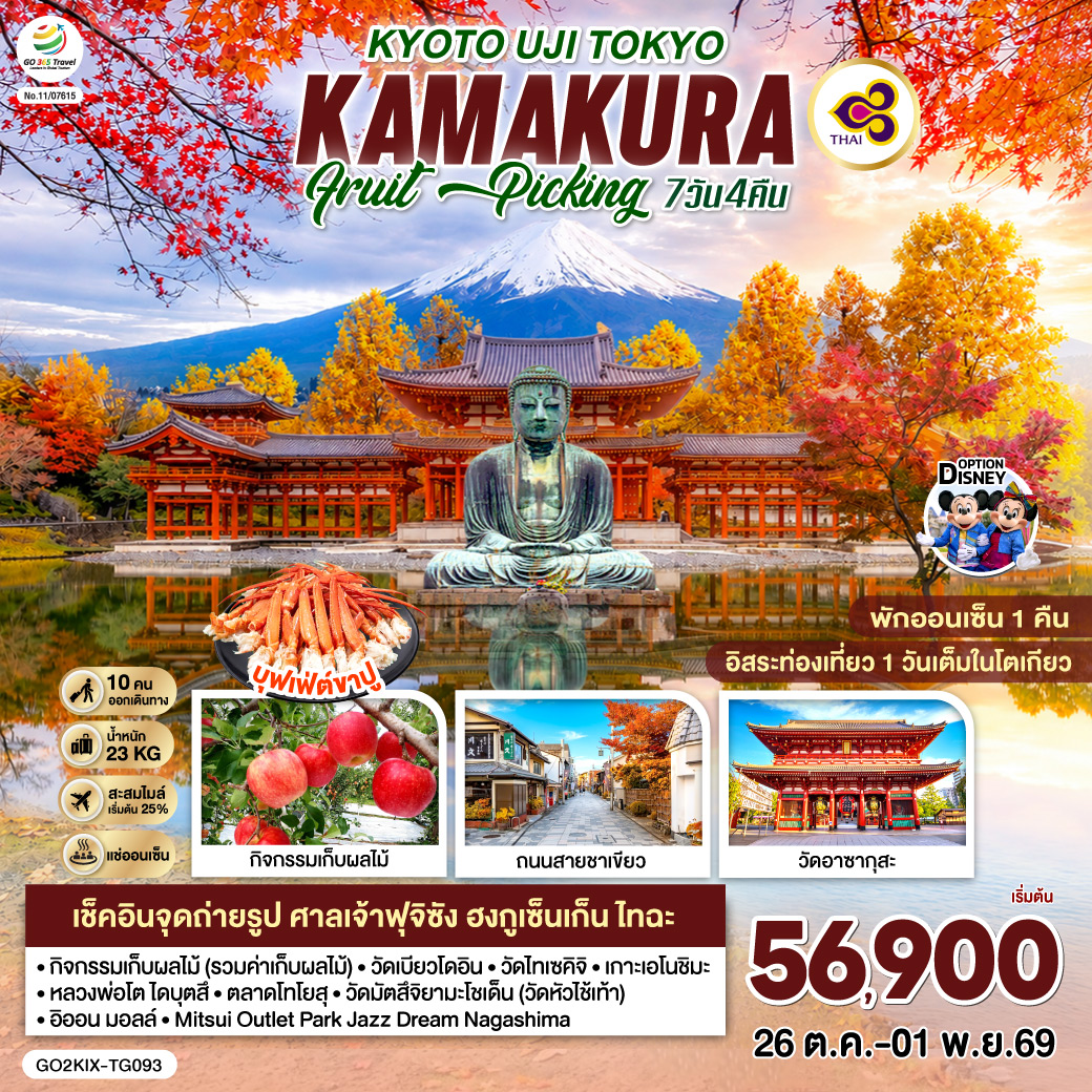 GO2KIX-TG093 KYOTO UJI TOKYO KAMAKURA FRUIT PICKING 7D 4N โดยสายการบินไทย [TG]