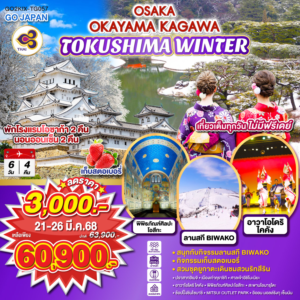 OSAKA OKAYAMA KAGAWA TOKUSHIMA WINTER  6D4N โดยสายการบินไทย [TG]