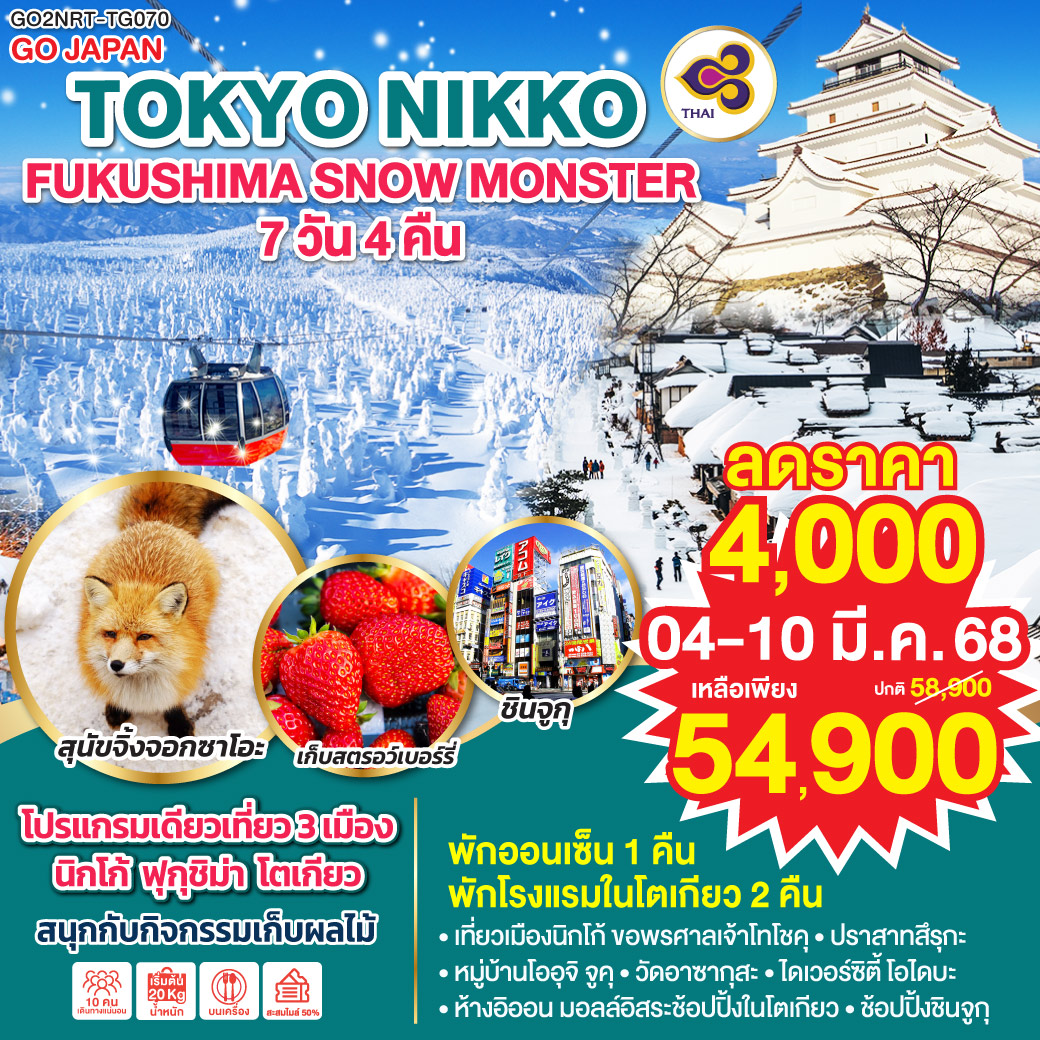 TOKYO NIKKO FUKUSHIMA SNOW MONSTER 7D 4N โดยสายการบินไทย [TG]