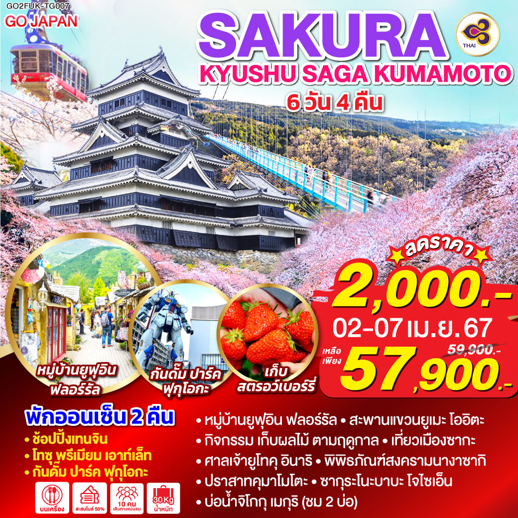 KYUSHU SAGA KUMAMOTO SAKURA 6D 4N โดยสายการบินไทย [TG]