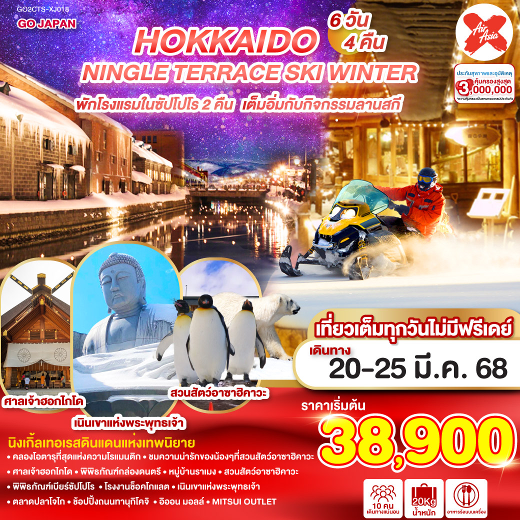 HOKKAIDO NINGLE TERRACE SKI WINTER  6D 4N โดยสายการบินไทยแอร์เอเชีย เอ็กซ์ [XJ]