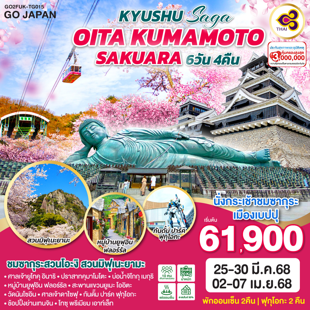 KYUSHU SAGA OITA KUMAMOTO SAKURA 6D 4N โดยสายการบินไทย [TG]