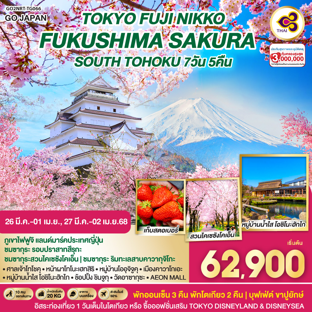 TOKYO FUJI NIKKO FUKUSHIMA SAKURA  SOUTH TOHOKU 7D 5N โดยสายการบินไทย  [TG]