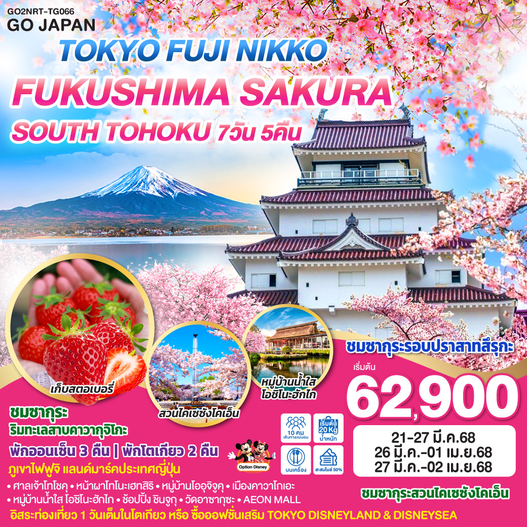TOKYO FUJI NIKKO FUKUSHIMA SAKURA  SOUTH TOHOKU 7D 5N โดยสายการบินไทย  [TG]