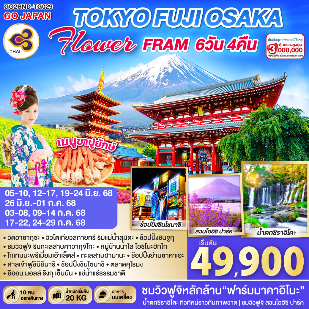 TOKYO FUJI OSAKA FLOWER FRAM  6D 4N โดยสายการบินไทย [TG]