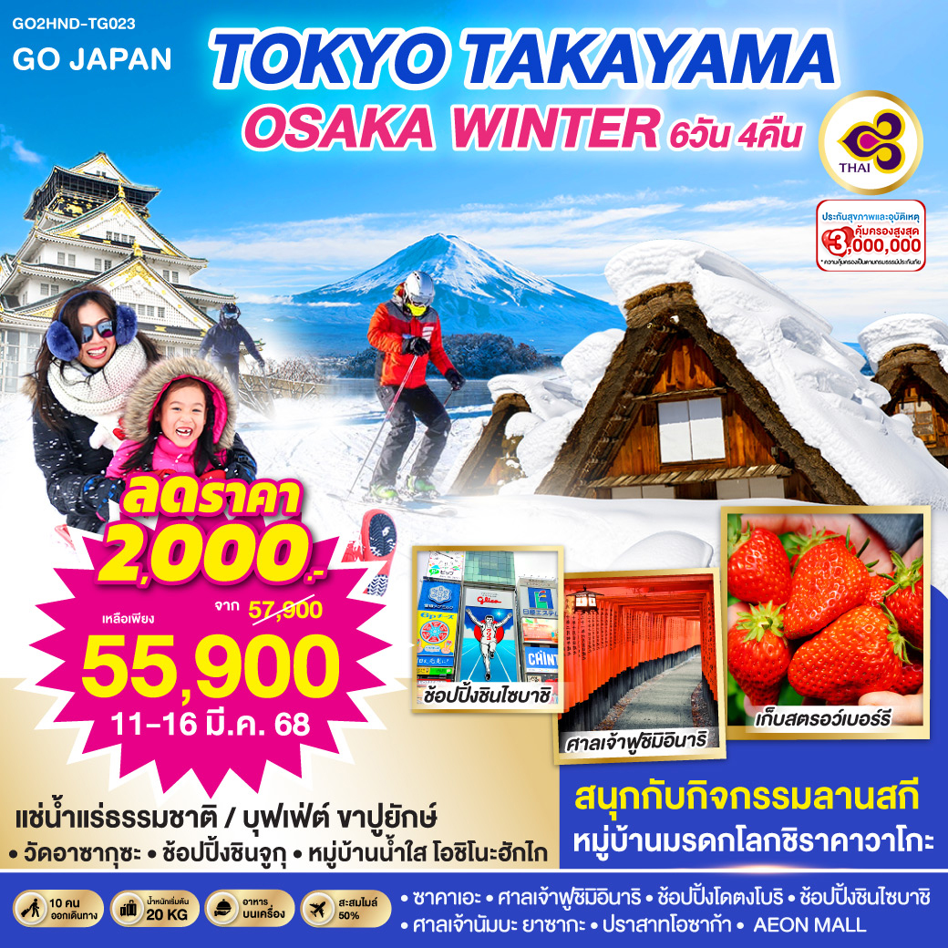 TOKYO TAKAYAMA OSAKA WINTER  6D 4N โดยสายการบินไทย [TG]