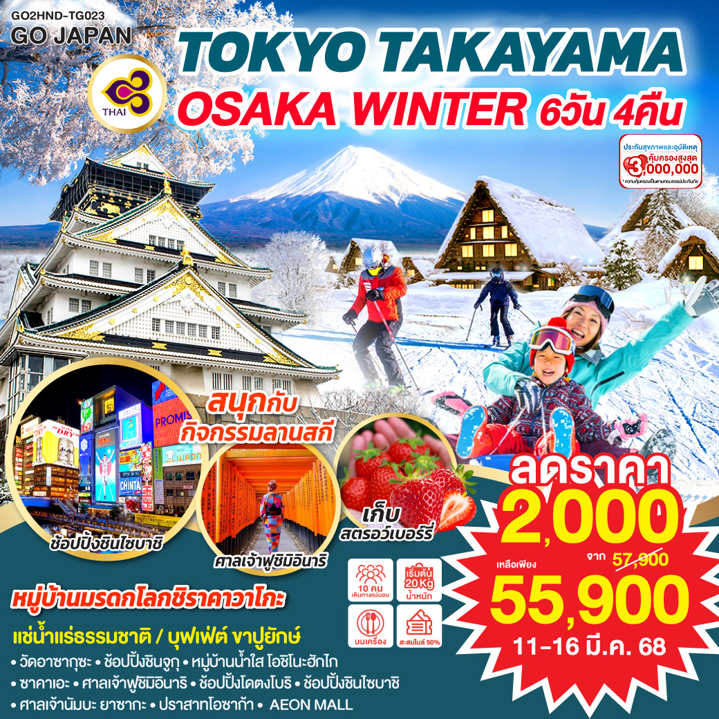 TOKYO TAKAYAMA OSAKA WINTER  6D 4N โดยสายการบินไทย [TG]