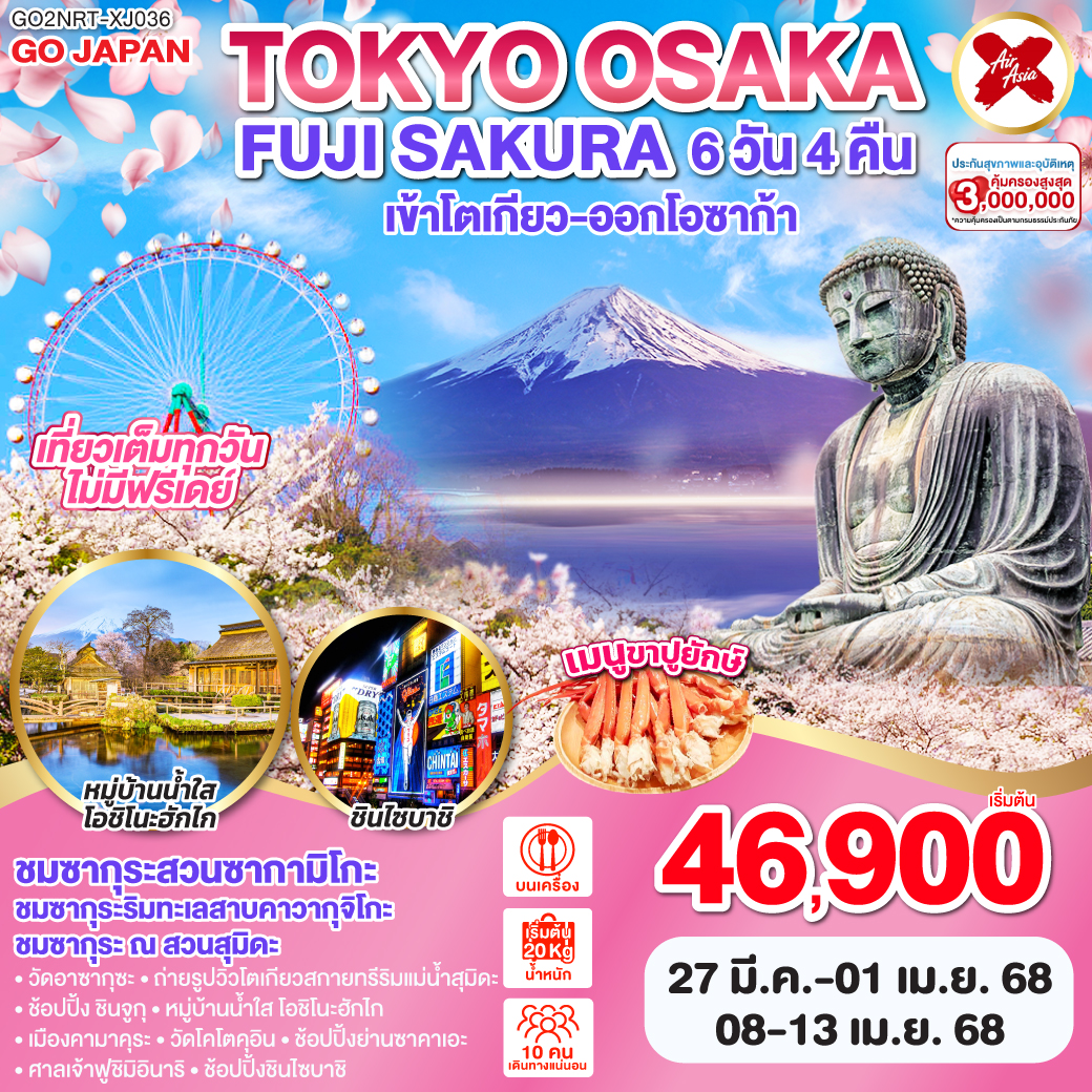 TOKYO FUJI OSAKA SAKURA 6D 4N  โดยสายการบินไทยแอร์เอเชีย เอ็กซ์ [XJ]