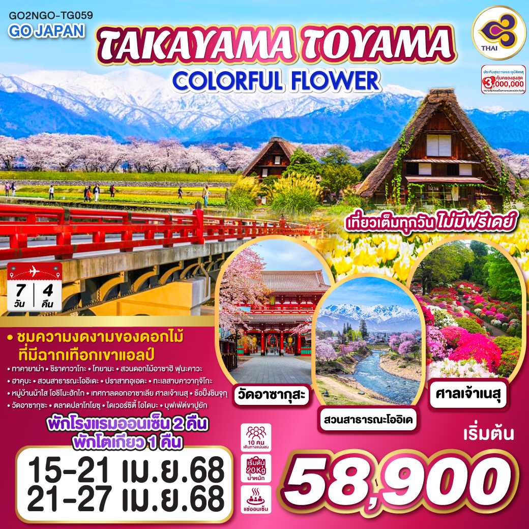 TAKAYAMA TOYAMA COLORFUL FLOWER 7D 4N โดยสายการบินไทย [TG]