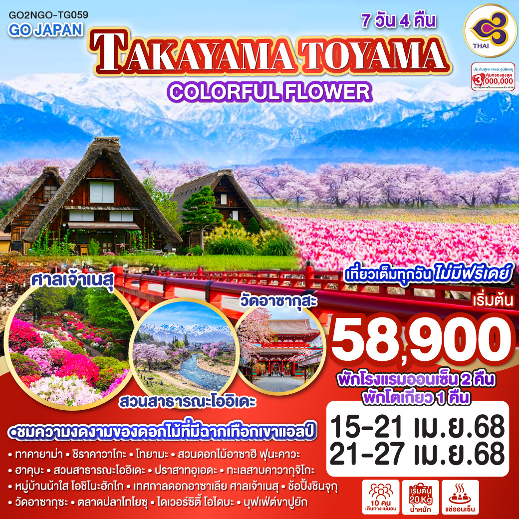 TAKAYAMA TOYAMA COLORFUL FLOWER 7D 4N โดยสายการบินไทย [TG]