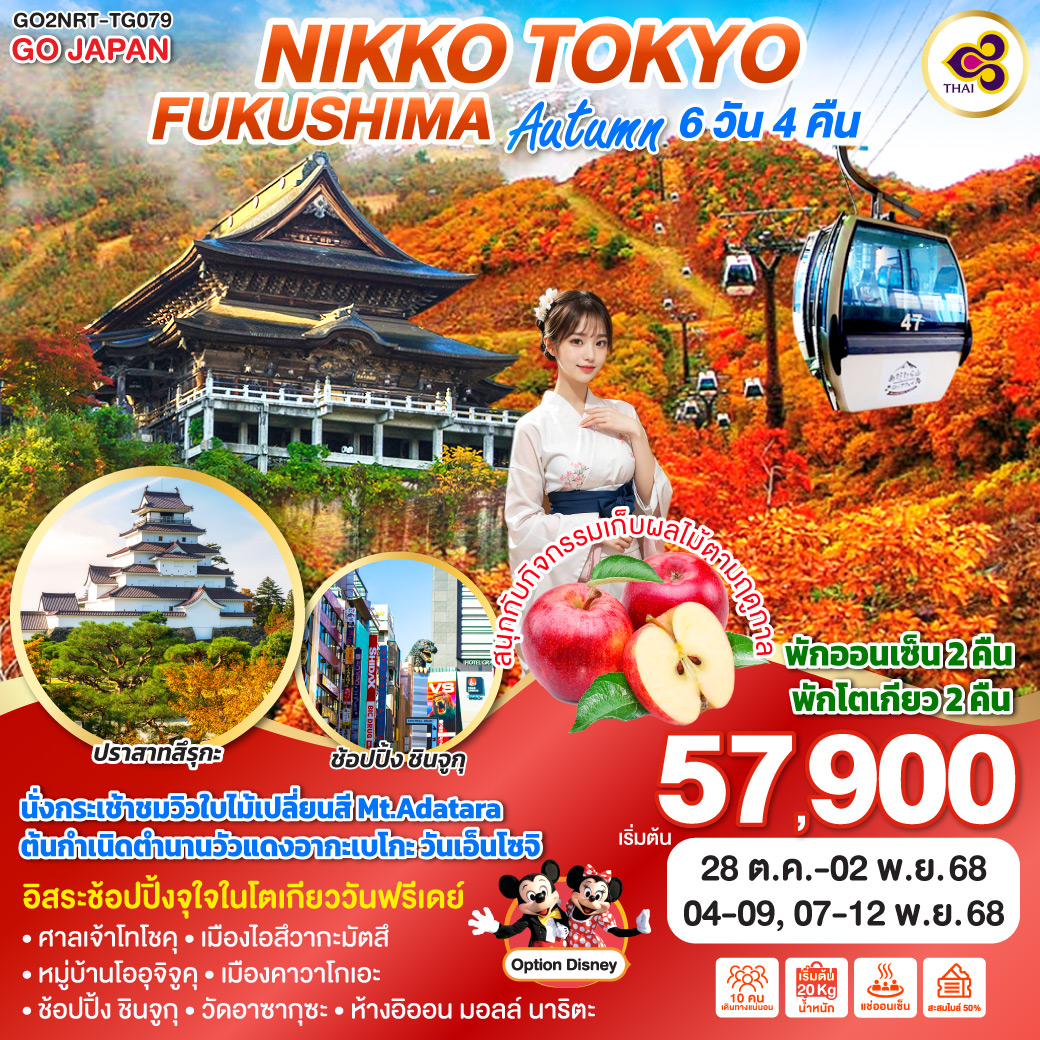 NIKKO TOKYO FUKUSHIMA AUTUMN  6D 4N โดยสายการบินไทย [TG]