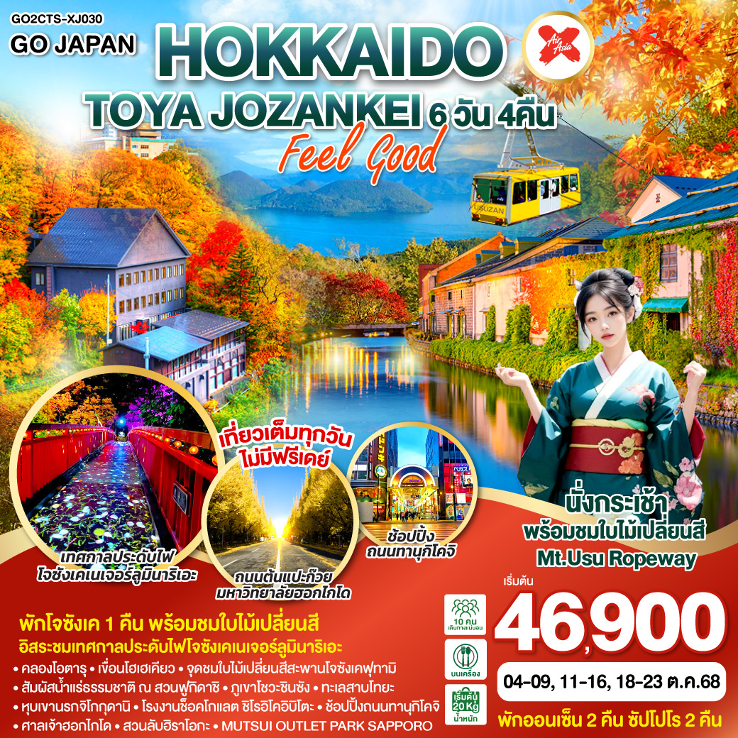 HOKKAIDO TOYA JOZANKEI FEEL GOOD 6D 4N โดยสายการบินไทยแอร์เอเชีย เอ็กซ์ [XJ]
