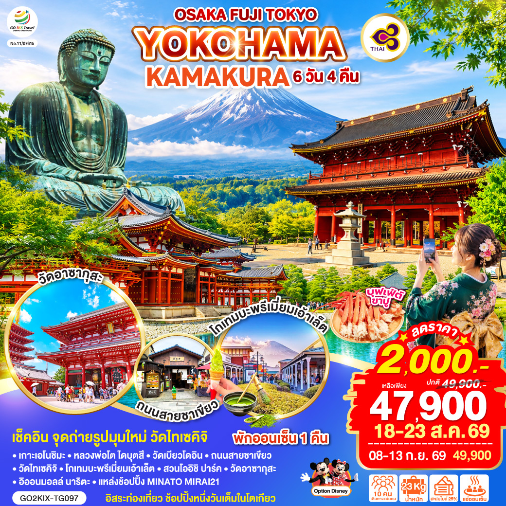 OSAKA FUJI TOKYO YOKOHAMA KAMAKURA 6D 4N โดยสายการบินไทย [TG]