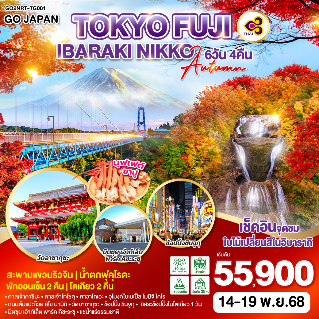 TOKYO FUJI IBARAKI NIKKO AUTUMN 6D 4N โดยสายการบินไทย [TG]