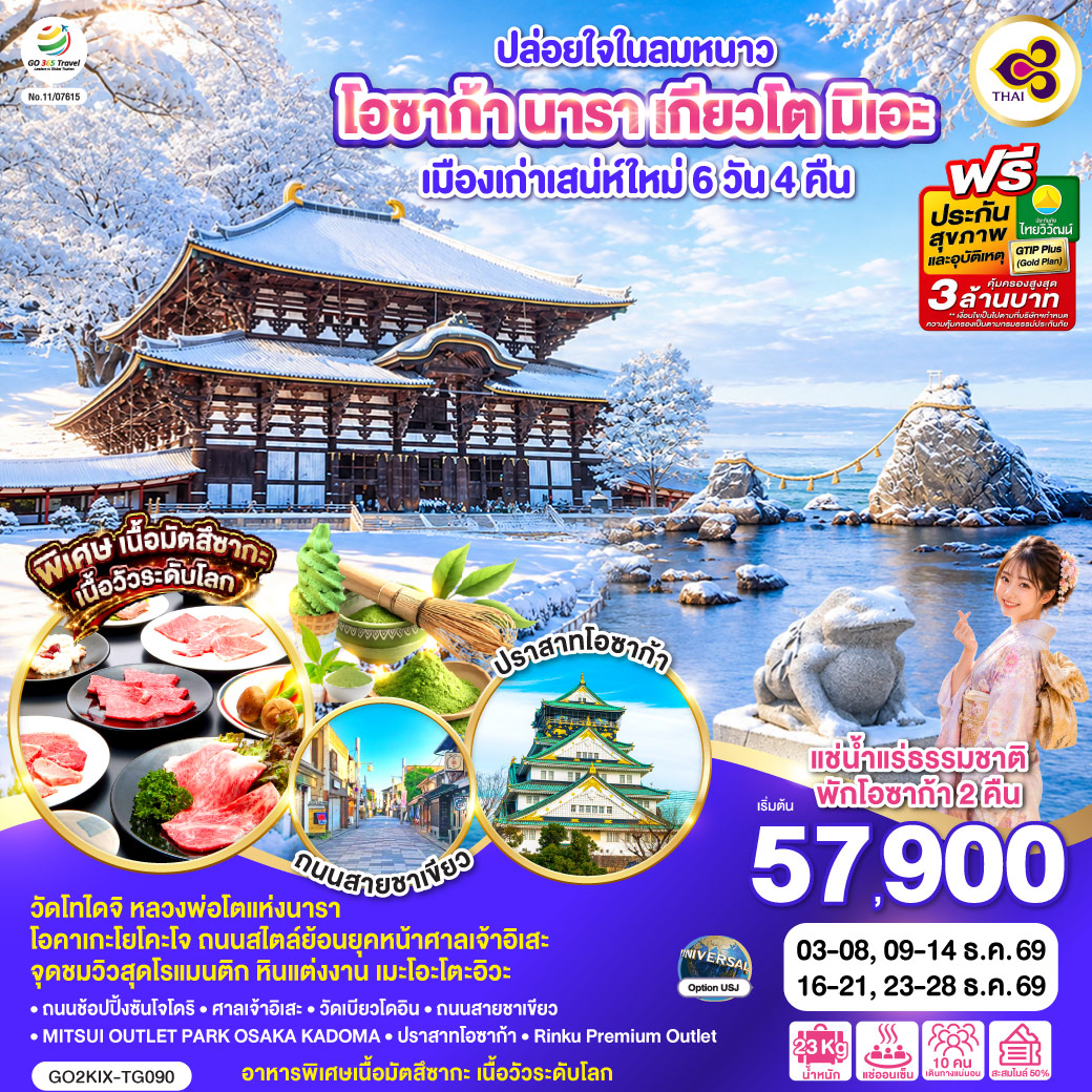 ปล่อยใจในลมหนาว โอซาก้า นารา เกียวโต มิเอะ เมืองเก่าเสน่ห์ใหม่ 6 วัน 4 คืน โดยสายการบินไทย [TG]