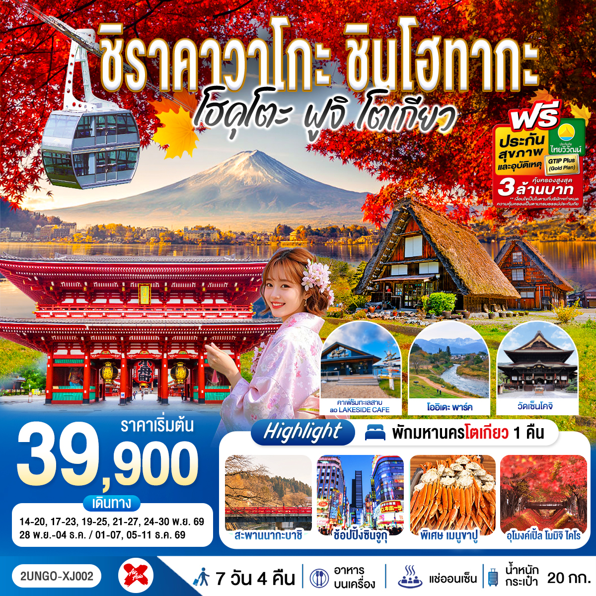 ชิราคาวาโกะ ชินโฮทากะ โฮคุโตะ ฟูจิ โตเกียว 7วัน 4คืน สายการบิน ไทยแอร์เอเชีย เอ็กซ์