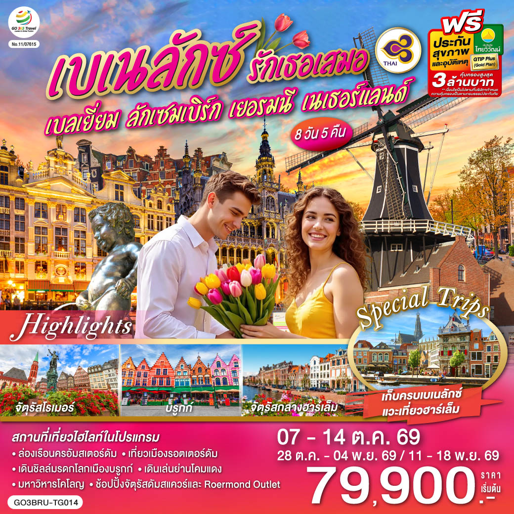 เบเนลักซ์ รักเธอเสมอ เบลเยี่ยม ลักเซมเบิร์ก เยอรมนี เนเธอร์แลนด์ 8 วัน 5 คืน โดยสายการบินไทย (TG)