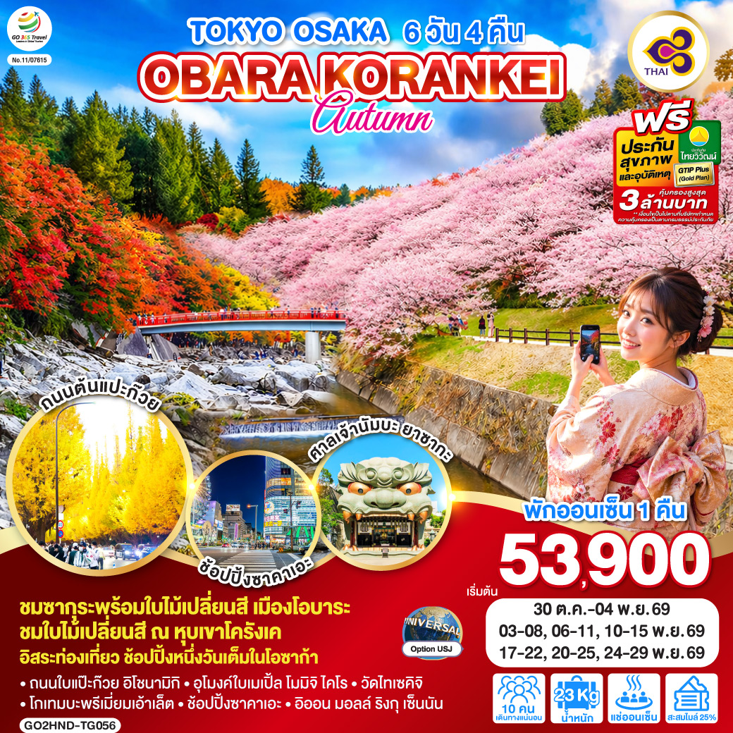 TOKYO OSAKA OBARA KORANKEI AUTUMN 6D 4N โดยสายการบินไทย [TG]