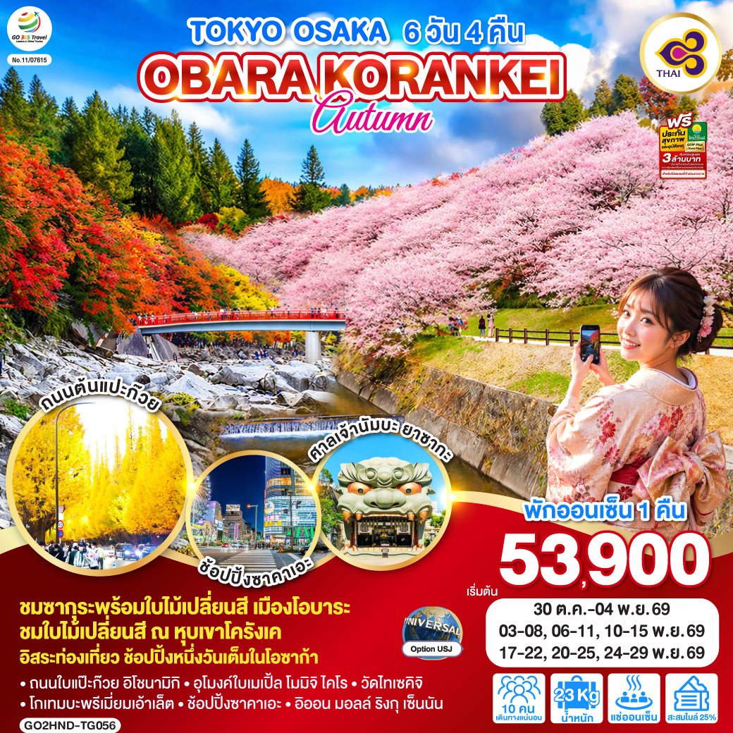 TOKYO OSAKA OBARA KORANKEI AUTUMN 6D 4N โดยสายการบินไทย [TG]