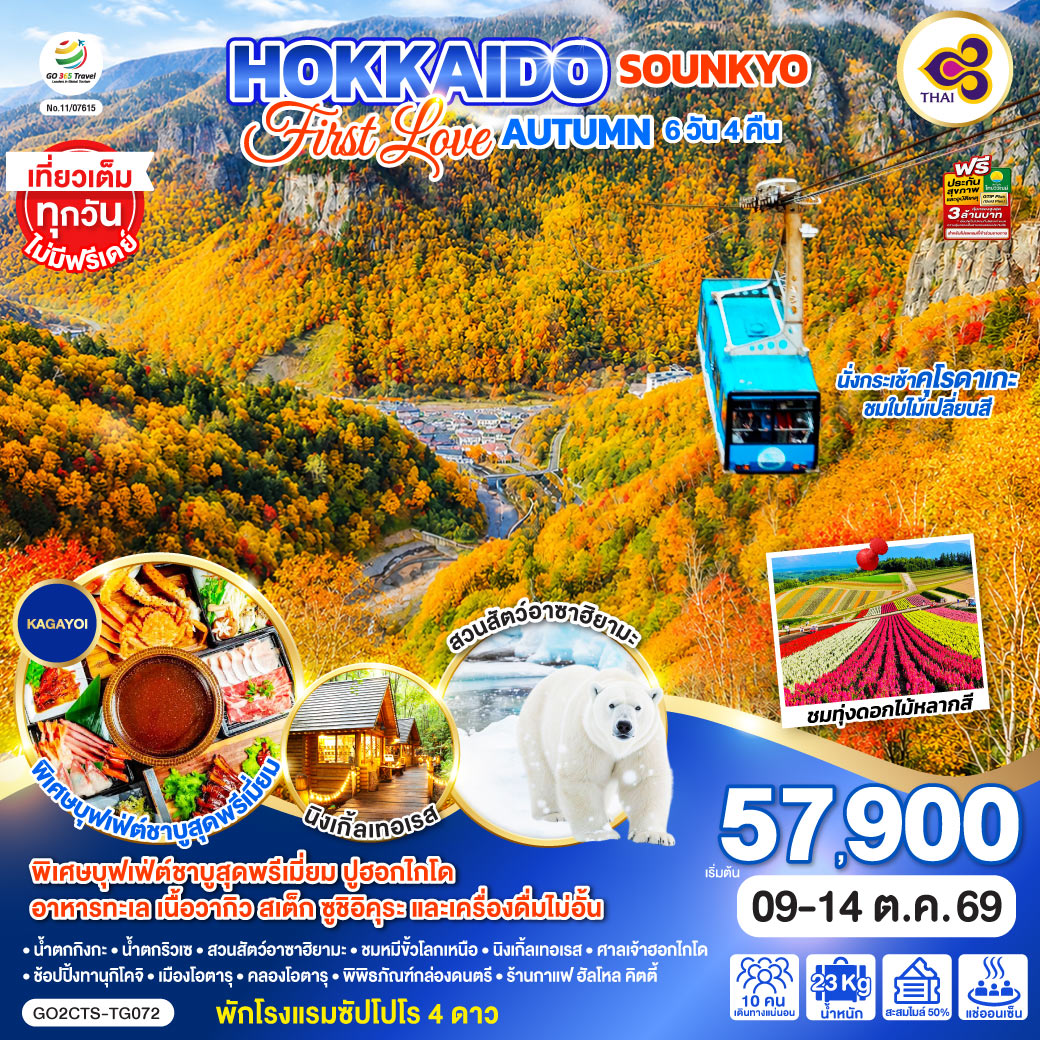 HOKKAIDO SOUNKYO First Love AUTUMN 6D 4N โดยสายการบินไทย [TG]