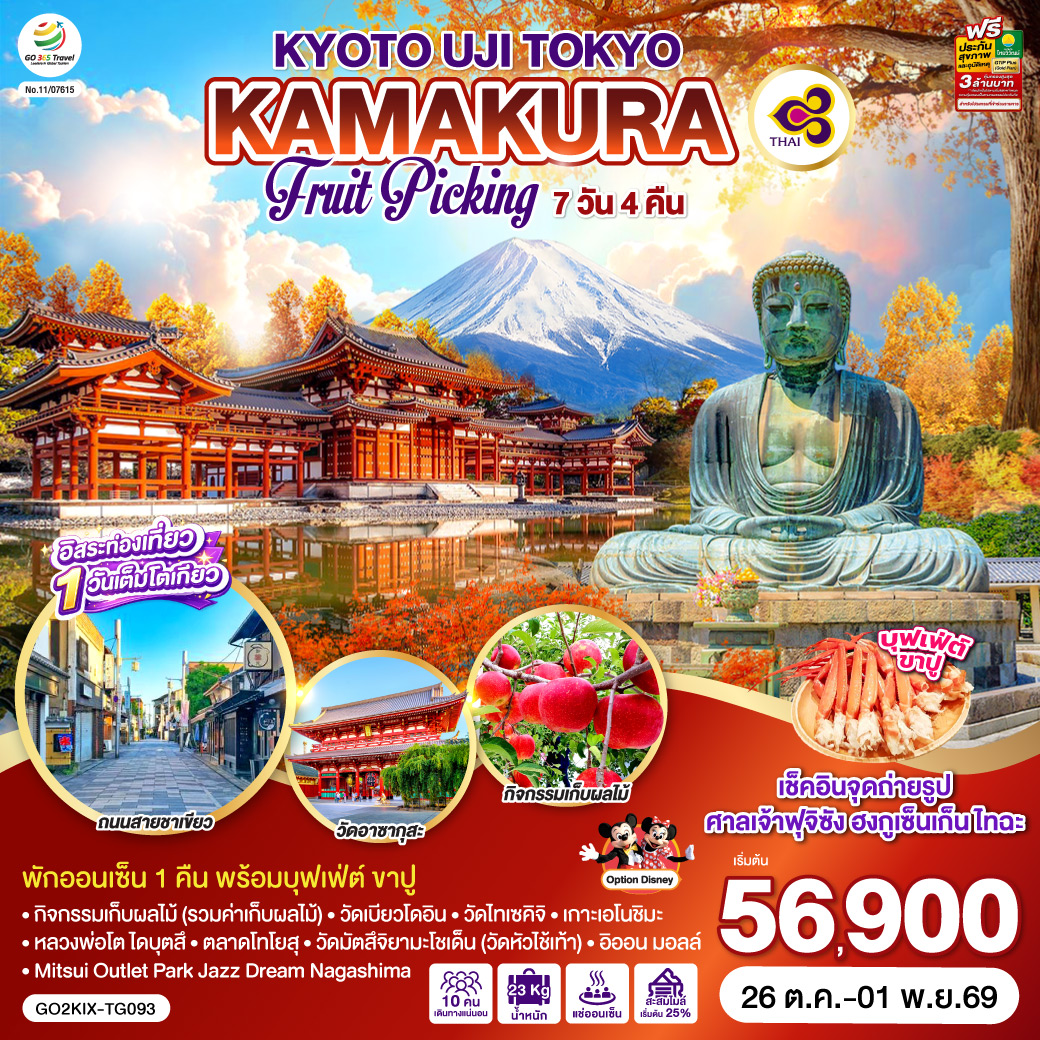 GO2KIX-TG093 KYOTO UJI TOKYO KAMAKURA FRUIT PICKING 7D 4N โดยสายการบินไทย [TG]