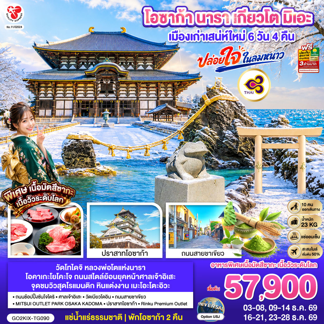 ปล่อยใจในลมหนาว โอซาก้า นารา เกียวโต มิเอะ เมืองเก่าเสน่ห์ใหม่ 6 วัน 4 คืน โดยสายการบินไทย [TG]