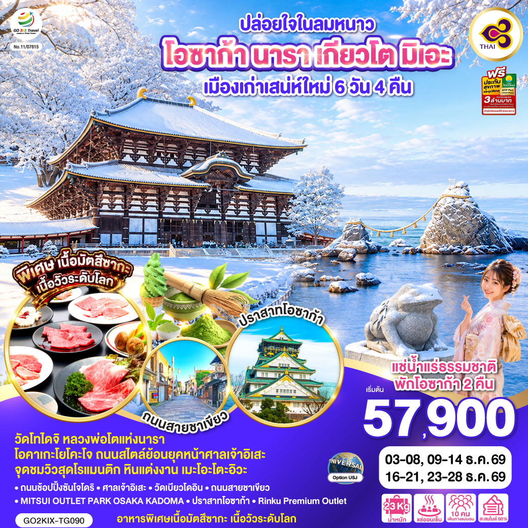 ปล่อยใจในลมหนาว โอซาก้า นารา เกียวโต มิเอะ เมืองเก่าเสน่ห์ใหม่ 6 วัน 4 คืน โดยสายการบินไทย [TG]