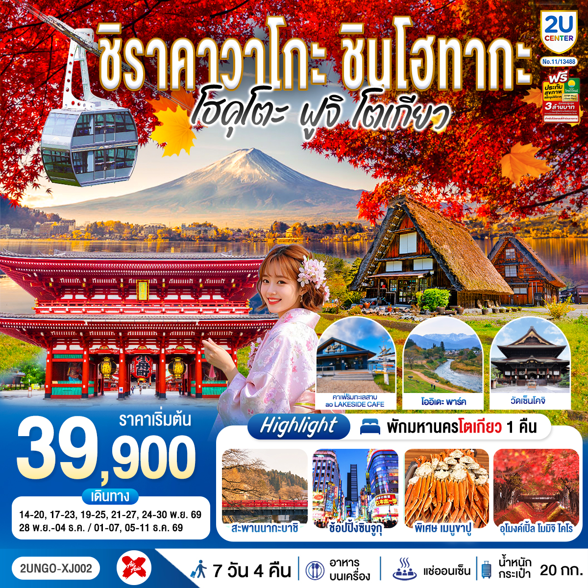 ชิราคาวาโกะ ชินโฮทากะ โฮคุโตะ ฟูจิ โตเกียว 7วัน 4คืน สายการบิน ไทยแอร์เอเชีย เอ็กซ์