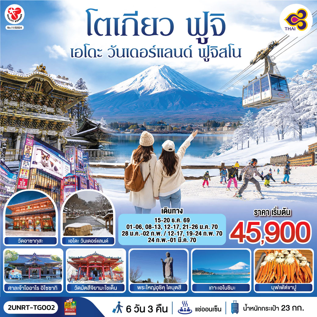 โตเกียว นิกโก้ เอโดะ วันเดอร์แลนด์  ฟูจิสโน 6วัน 3คืน โดยสายการบินไทย (TG)