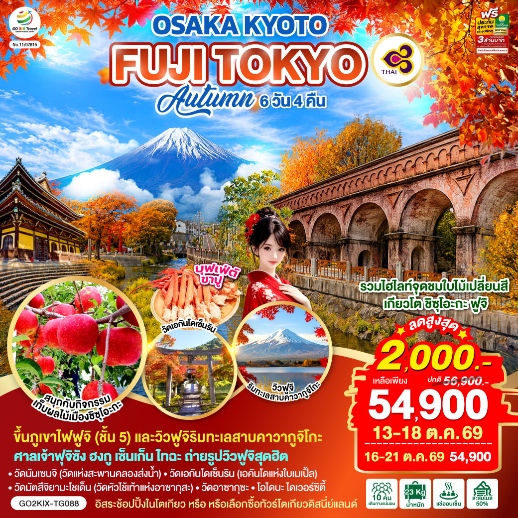 OSAKA KYOTO FUJI TOKYO AUTUMN FRUIT PARK 6D 4N โดยสายการบินไทย [TG]