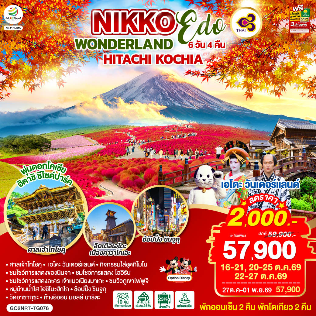 GO2NRT-TG078 NIKKO EDO WONDERLAND HITACHIKOCHIA  6D 4N โดยสายการบินไทย [TG]