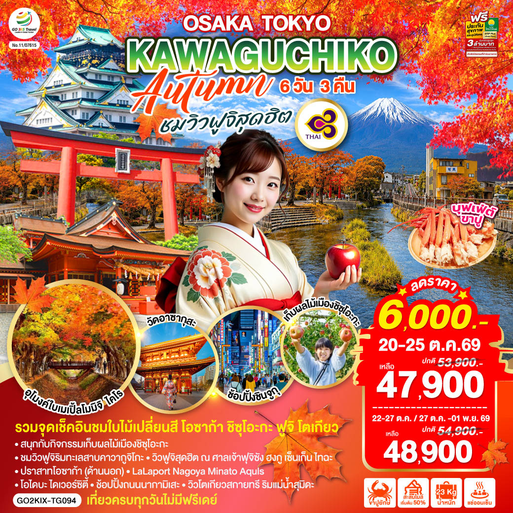 OSAKA TOKYO KAWAGUCHIKO AUTUMN ชมวิวฟูจิสุดฮิต 6D 3N โดยสายการบินไทย [TG]