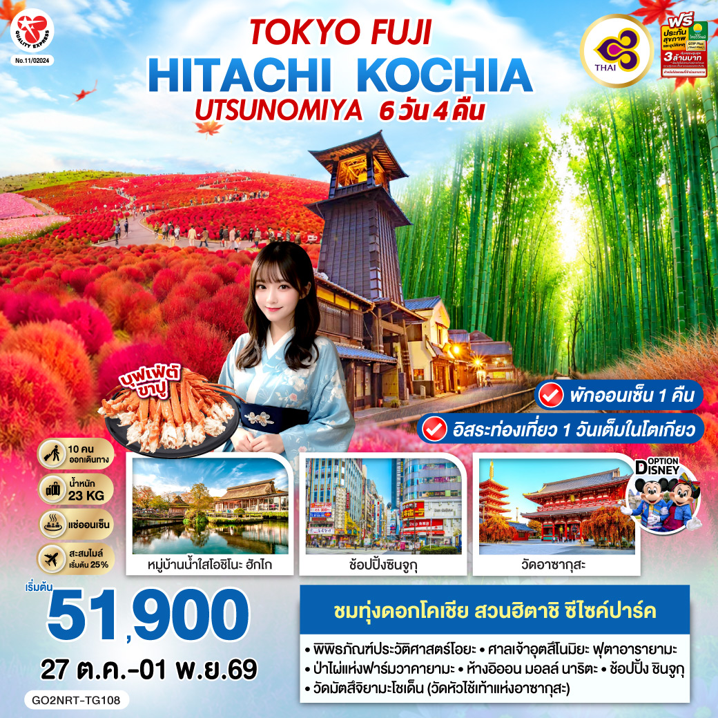 TOKYO FUJI UTSUNOMIYA HITACHI KOCHIA 6D 4N โดยสายการบินไทย [TG]