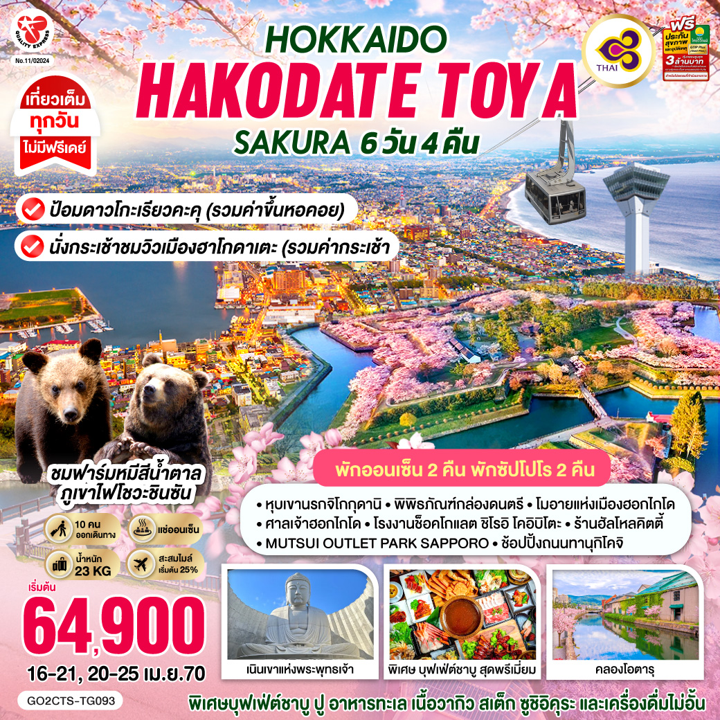 HOKKAIDO HAKODATE TOYA SAKURA 6D 4N โดยสายการบินไทย [TG]