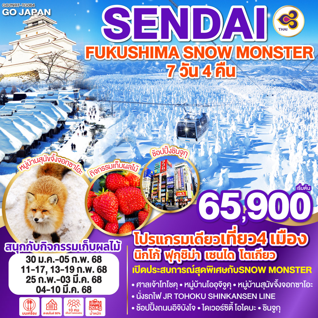SENDAI FUKUSHIMA SNOW MONSTER 7D 4N โดยสายการบินไทย [TG]