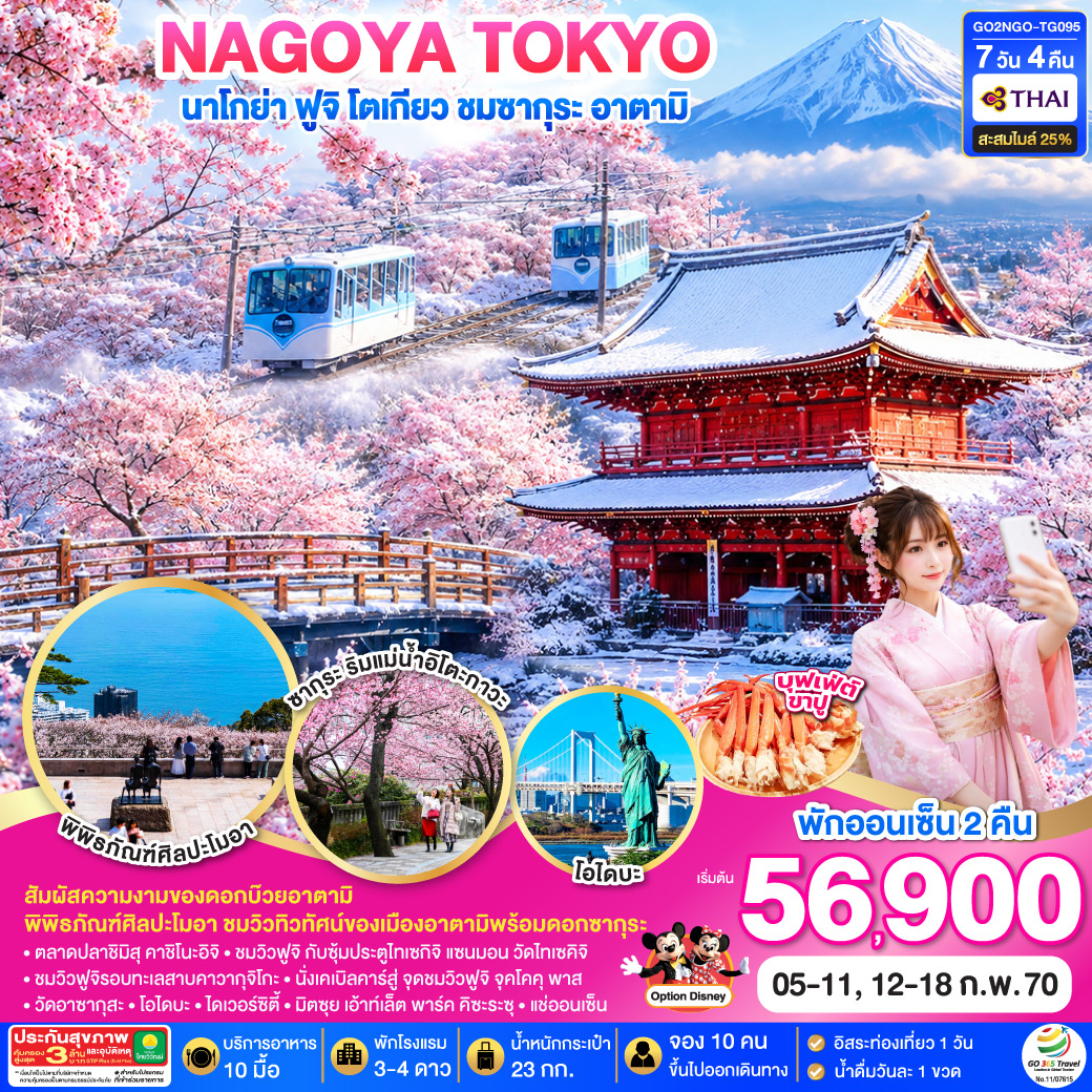 NAGOYA TOKYO นาโกย่า ฟูจิ โตเกียว ชมซากุระ อาตามิ 7D 4N โดยสายการบินไทย [TG]