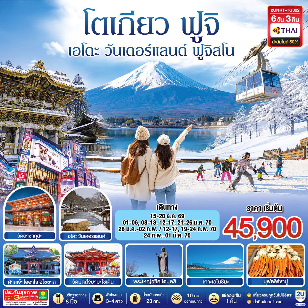 โตเกียว นิกโก้ เอโดะ วันเดอร์แลนด์  ฟูจิสโน 6วัน 3คืน โดยสายการบินไทย (TG)