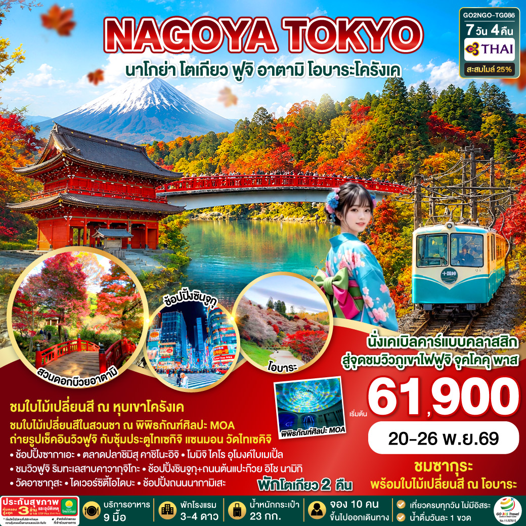 NAGOYA TOKYO นาโกย่า โตเกียว ฟูจิ อาตามิ โอบาระ โครังเค 7D 4N โดยสายการบินไทย [TG]