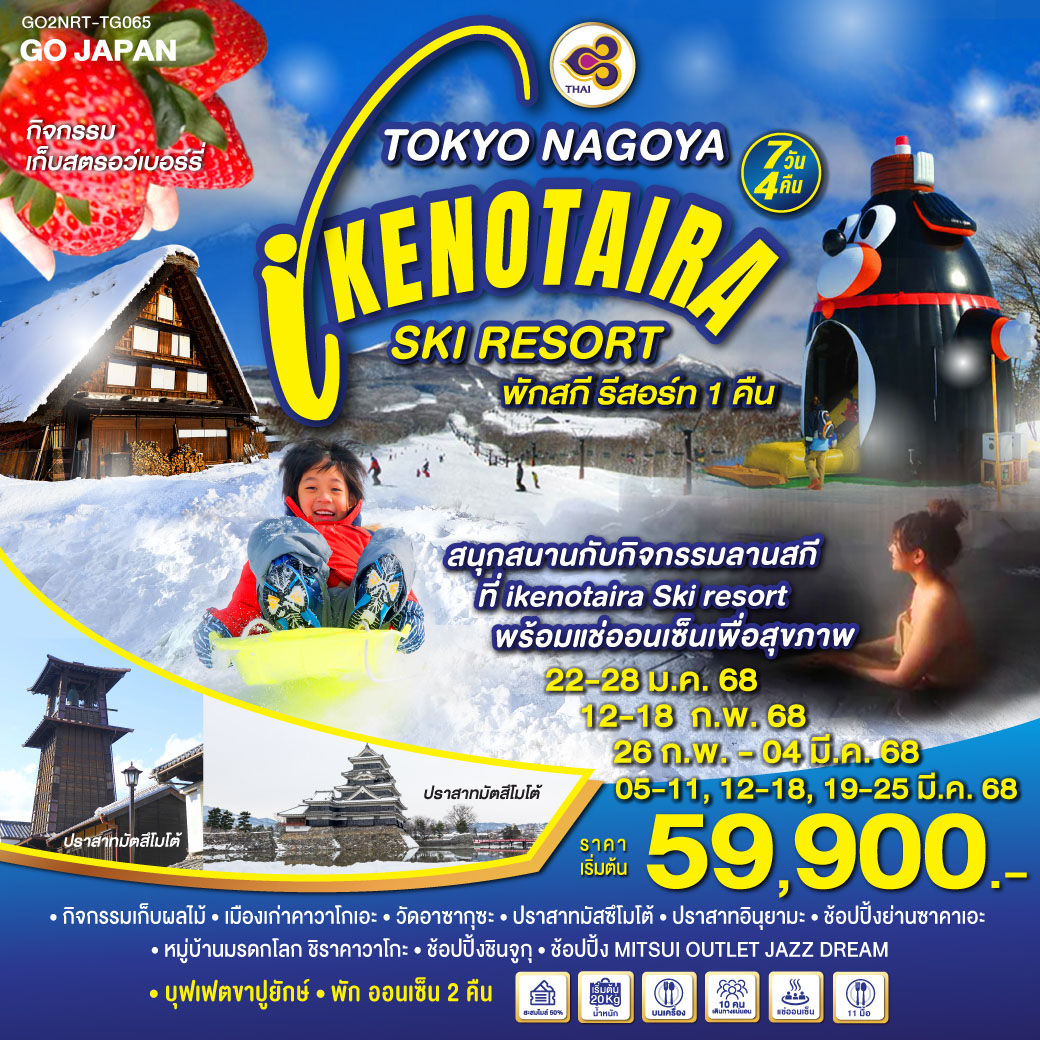 TOKYO NAGOYA IKENOTAIRA SKI RESORT 7D 4N โดยสายการบินไทย [TG]