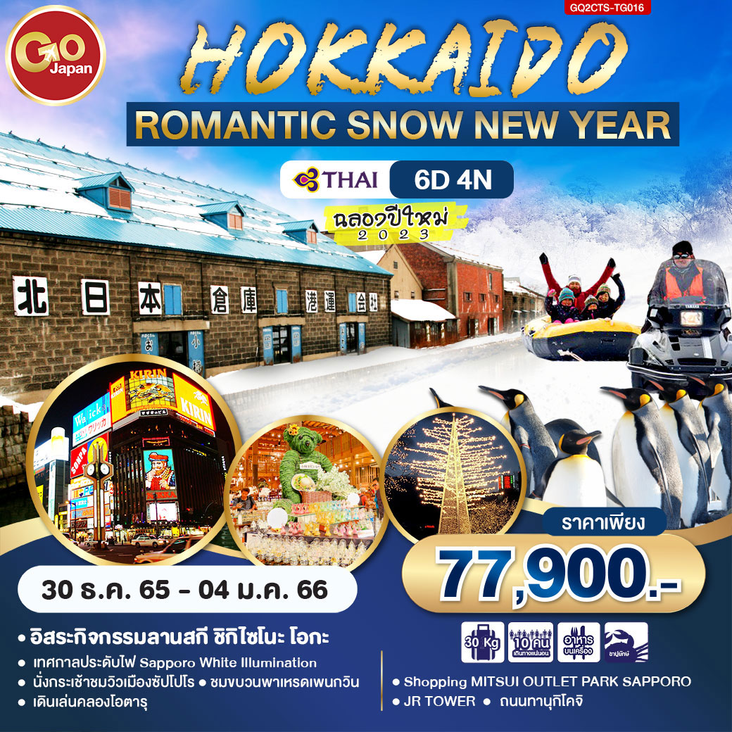 HOKKAIDO ROMANTIC SNOW NEW YEAR  6D4N  โดยสายการบิน Thai Airways (TG)
