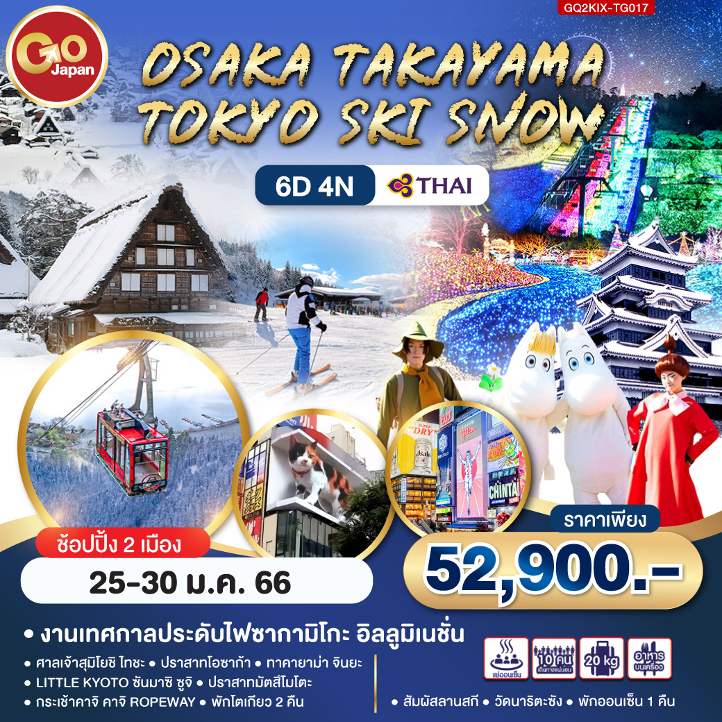 OSAKA TAKAYAMA TOKYO SKI SNOW 6D4N โดยสายการบิน Thai Airways (TG)