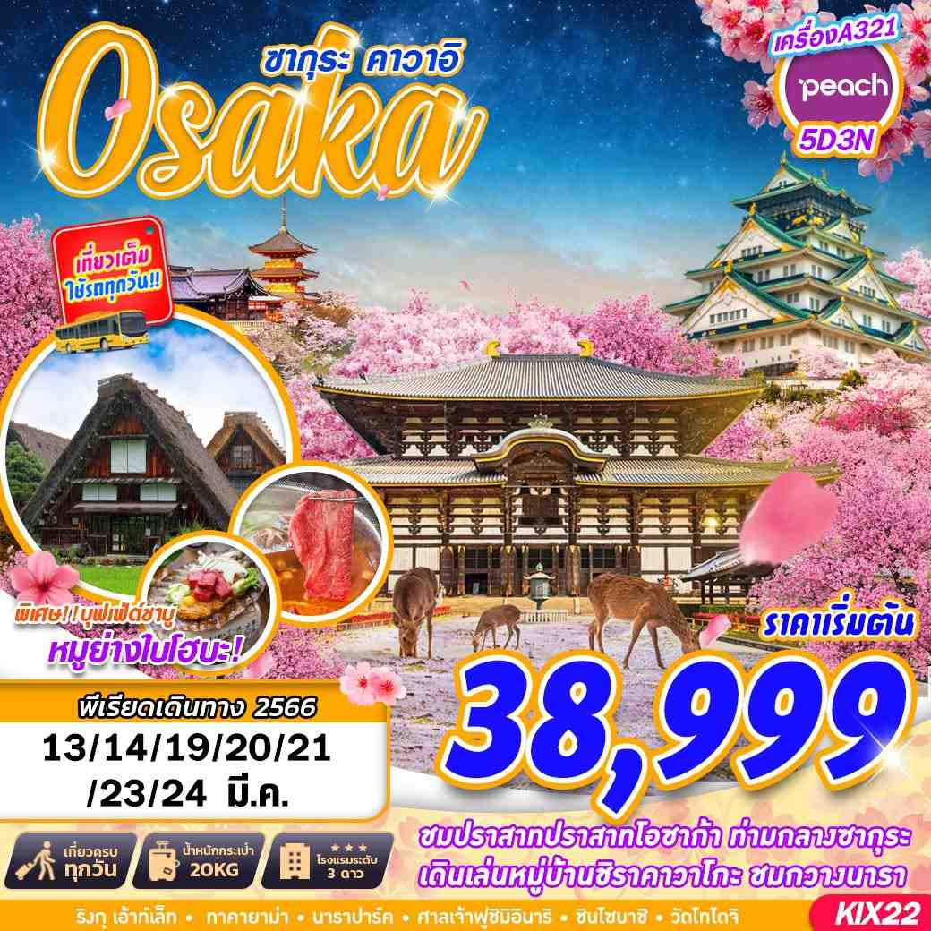 OSAKA ซากุระ คาวาอิ 5D3N โดยสายการบิน Peach air (MM)