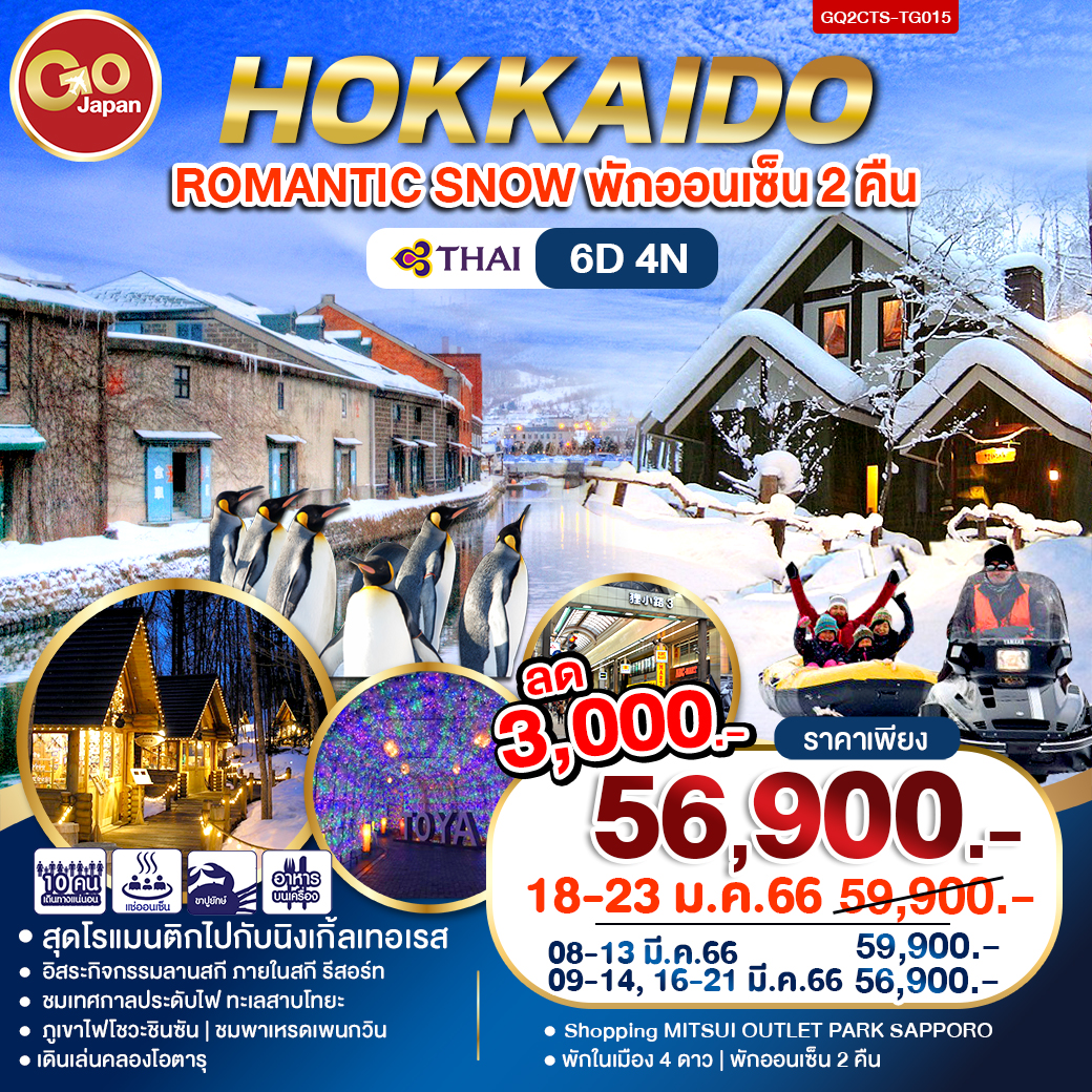 HOKKAIDO ROMANTIC SNOW  6D4N โดยสายการบิน Thai Airways (TG)