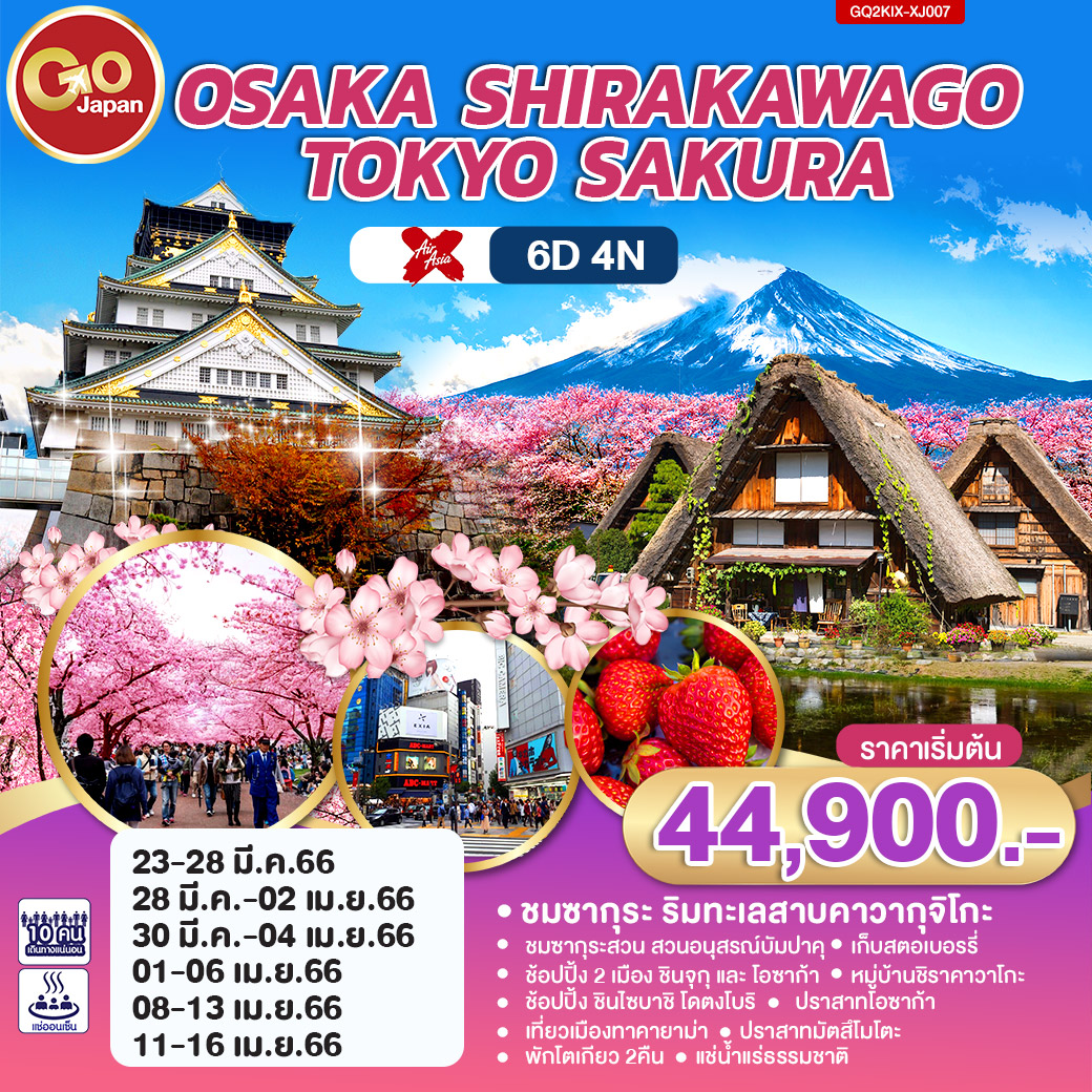 OSAKA SHIRAKAWAGO TOKYO SAKURA 6D 4N 6 วัน 4 คืน โดยสายการบิน AirAsia X (XJ)