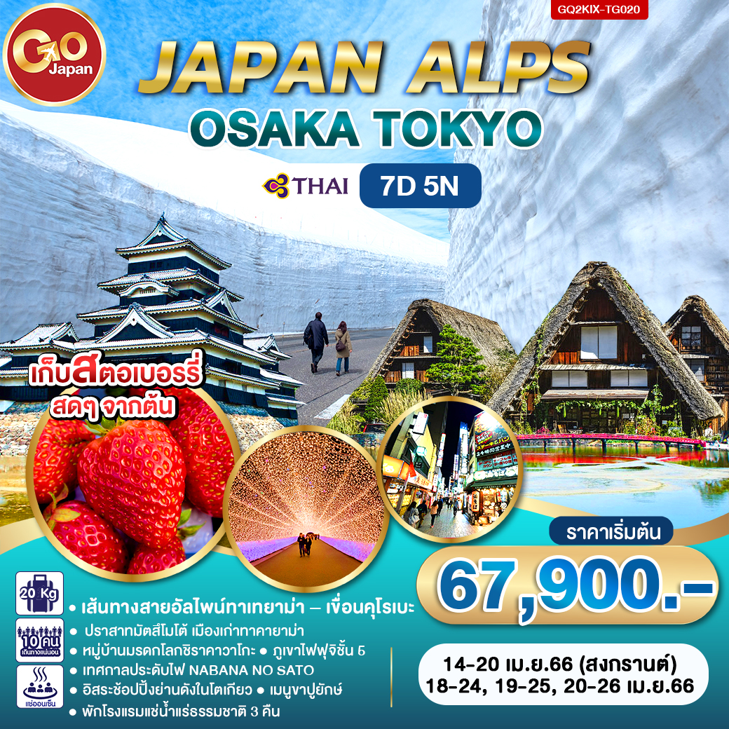 Japan Alps Osaka Tokyo 7D 5N โดยสายการบินไทย (TG)
