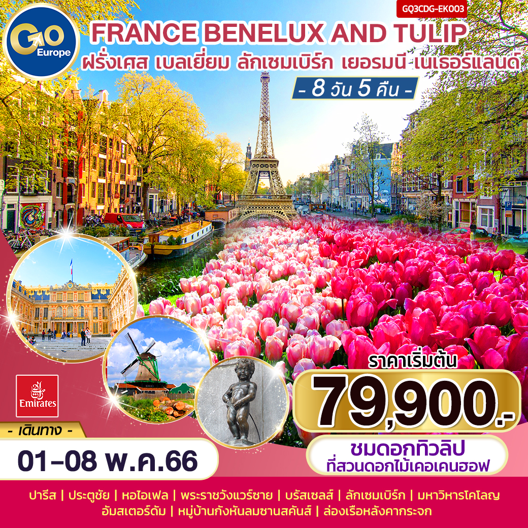 FRANCE BENELUX AND TULIP ฝรั่งเศส เบลเยี่ยม ลักเซมเบิร์ก เยอรมนี เนเธอร์แลนด์   8 วัน 5 คืน