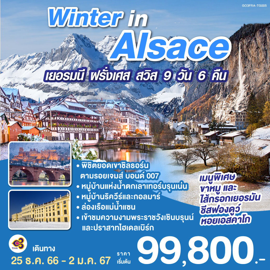 WINTER IN ALSACE  เยอรมนี ฝรั่งเศส สวิตเซอร์แลนด์  9 วัน 6 คืน โดยสายการบินไทย (TG)